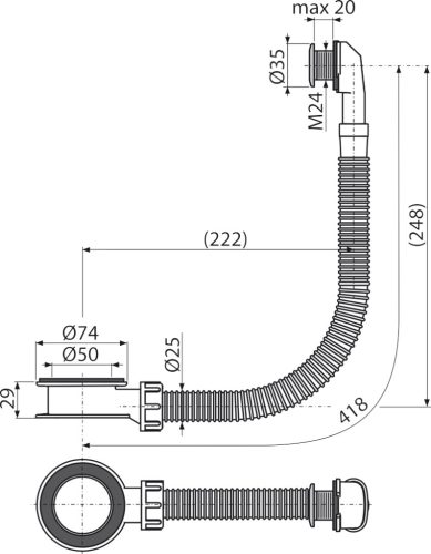 Alca A328CR Mosdó túlfolyó, króm