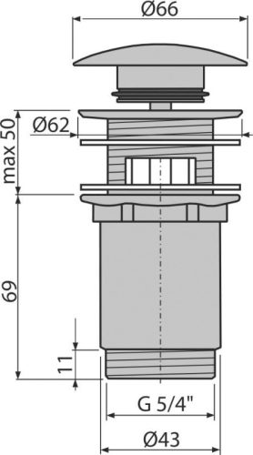 Alca A392C CLICK/CLACK mosdó leeresztő 5/4", túlfolyóval, fémből, nagy dugóval