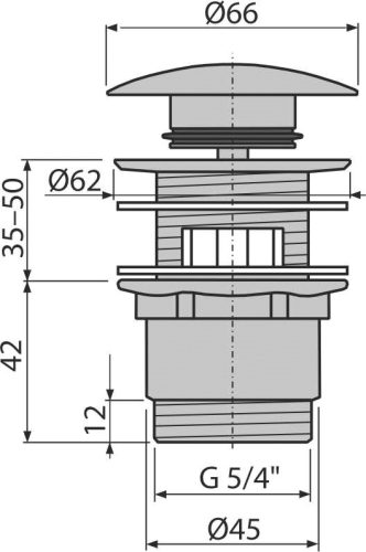 Alca A390 CLICK/CLACK mosdó leeresztő 5/4", túlfolyóval, fémből, nagy dugóval