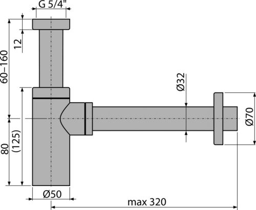 Alca A400 DESIGN mosdószifon, DN32 fém, kerek búraszifon