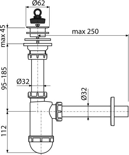 Alca A421 Mosdószifon DN32 műanyag leeresztővel DN63