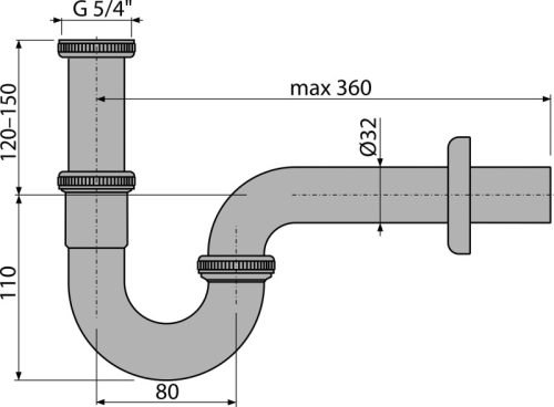 Alca A4320 „U“ alakú mosdószifon DN32, 5/4" hollandi anyával, fém