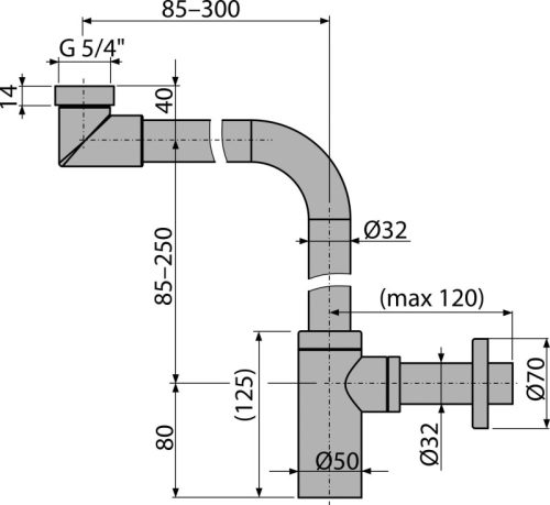 Alca A403 DESIGN mosdószifon DN32 DESIGN, fém, helytakarékos