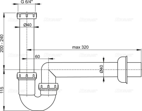 Alca A80-DN40 Mosogató csőszifon 6/4" leeresztő nélkül