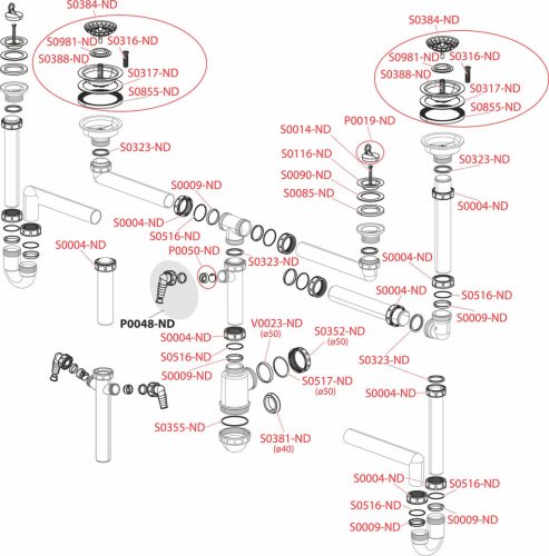 Alca A448P-DN50/40 Szifon kétmedencés mosogatóhoz 6/4" hollandi anyával és csatlakozóval