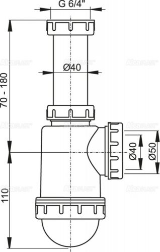 Alca A443-DN50/40 Mosogató szifon leeresztő nélkül 6/4" hollandi anyával