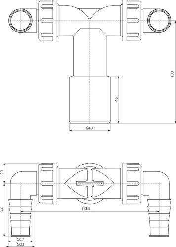 Alca P155Z Dupla csonk DN40/32 / 17–23, visszacsapó szelepekkel
