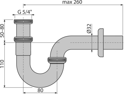 Alca A45E Bidé szifon DN32 fém(Bűzzár 62 mm)