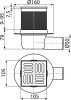 Alcadrain APV31 Padlóösszefolyó 105×105/50 mm vízszintes, rozsdamentes rács, kombinált SMART bűzzár