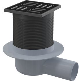   Alca APV31BLACK Padlóösszefolyó 105×105/50 mm vízszintes, rozsdamentes rács fekete-matt, kombinált SMART bűzzár
