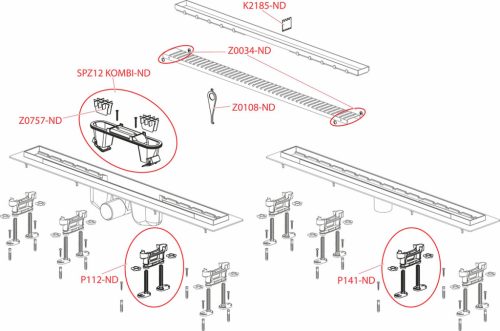 Alca APZ12-1050 Optimal zuhanyfolyóka peremmel perforált rácsokhoz vagy burkolható rácsokhoz, rács nélkül