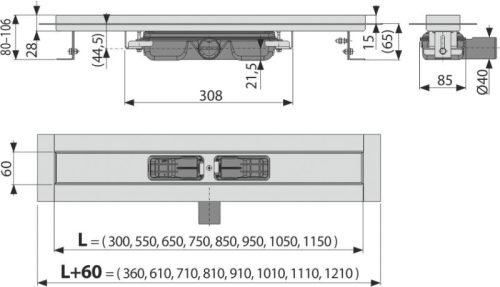 Alca APZ106-750 Professional Low zuhanyfolyóka peremmel tömör rácsokhoz