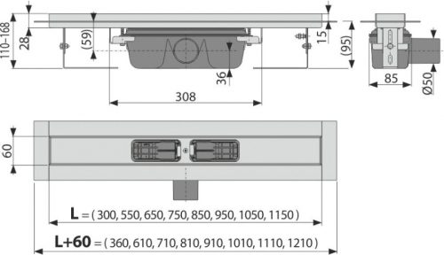 Alca APZ6-300 zuhanyfolyóka peremmel tömör rácsokhoz