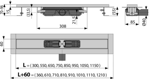 Alca APZ101-750 Low zuhanyfolyóka peremmel perforált rácsokhoz, univ. alacsony