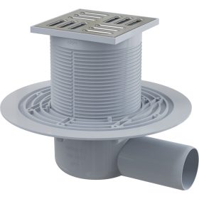   Alca APV1321 Padlóösszefolyó 105×105/50 mm vízszintes, rozsdamentes rács, kombinált SMART bűzzár
