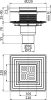 Alcadrain APV4344 Padlóösszefolyó 105×105/50/75 mm függőleges, rozsdamentes rács, rozsdamentes szigetelés rögzítő karima a 2.szintű szigeteléshez, vizes és száraz bűzzár, alsó