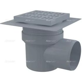   Alca APV10 Padlóösszefolyó 150×150/110 mm vízszintes, szürke rács, karima a 2.szintű szigeteléshez, vizes bűzzár