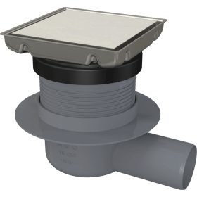   Alca Rozsdamentes padlóösszefolyó 130×130 mm vízszintes, kétoldalas rozsdamentes rács, vizes bűzzár