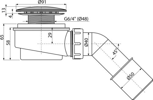 Alca A471CR-60 Zuhanytálca szifon készlet, alacsony, króm