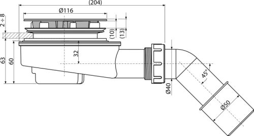 Alca A491CR Zuhanytálca lefolyókészlet, króm, alacsony 90mm