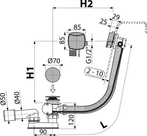 Alca A564CRM1-100 Automata kádszifonfltöltős túlfolyóval, króm