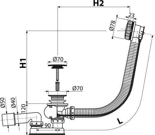 Alca A55KM Automata kádszifon, fém