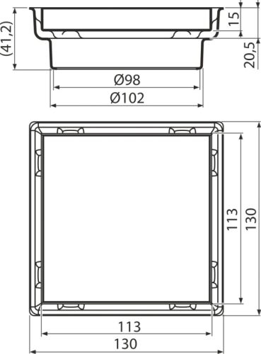 Alca APVN0100 Rácsmagasító elem + Kétoldalú rács 130×130 mm, rozsdamentes acél