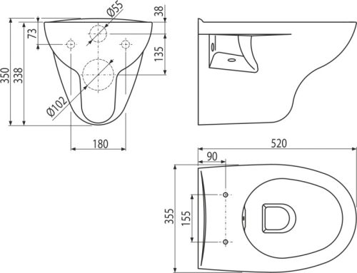 Alca WC RIMFLOW fali WC mély öblítésű perem nélküli
