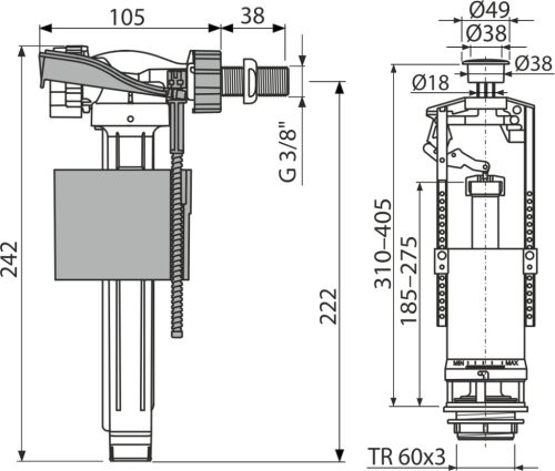 Alca SA2000 3/8" WC öblítő+töltőszelep, stoppos