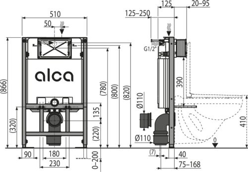 Alca AM101/850 Sádromodul falsík alatti WC tartály száraz szereléshez (gipszkarton)