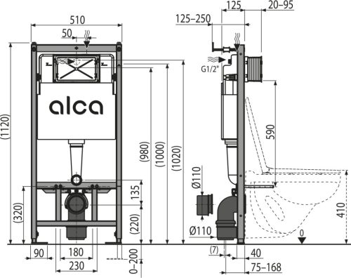 Alca AM101/1120E Sádromodul falsík alatti WC tartály ECOLOGY száraz szereléshez (gipszkarton)