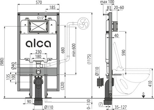 Alca AM1101/1200 Sádromodul Slim falsík alatti WC tartály száraz szereléshez (gipszkarton)
