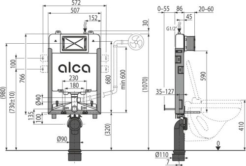 Alca AM1115/1000 Renovmodul Slim falsík alatti WC tartály befalazáshoz