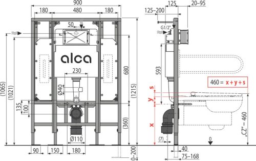 Alca AM101/1300H Sádromodul falsík alatti WC tartály száraz szereléshez (gipszkarton) – mozgáskorlátozott személyek számára