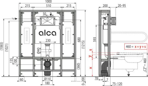 Alca AM116/1300H Solomodul falsík alatti WC tartály száraz szereléshez (térbe helyezhető) – mozgáskorlátozott személyek számára