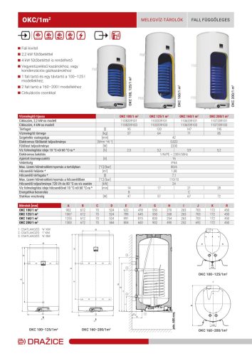 Drazice OKC 100/1m2 fali indirekt tároló 1 hőcserélős, 2,2KW fűtőbetéttel