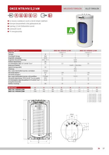 Drazice OKCE 125.1 NTR/HV 2,2kW 1 hőcserélős, álló indirekt tároló