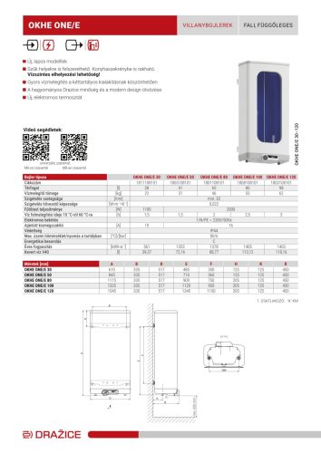 Drazice OKHE ONE/E 120 lapos, fali, szögletes villanybojler