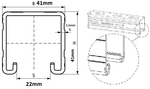 Szerelősín 2m - 41 x 41 / 1.5 mm Walraven BIS RapidStrut