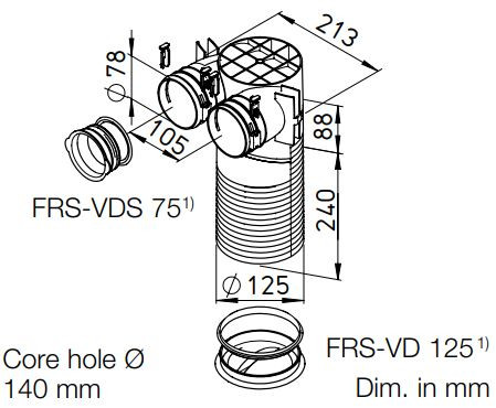 HELIOS FRS-DWK 2-75/125 FlexPipe plus - Mennyezeti csatlakozó NÁ75, NÁ125-ös